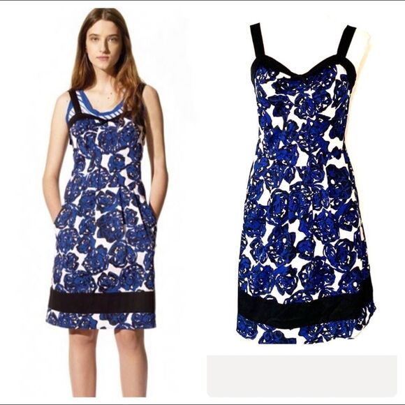 Richard Chai Blue Floral Dress Sz 6 - Picture 1 of 13